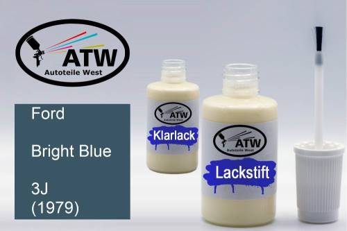 Ford, Bright Blue, 3J (1979): 20ml Lackstift + 20ml Klarlack - Set, von ATW Autoteile West.